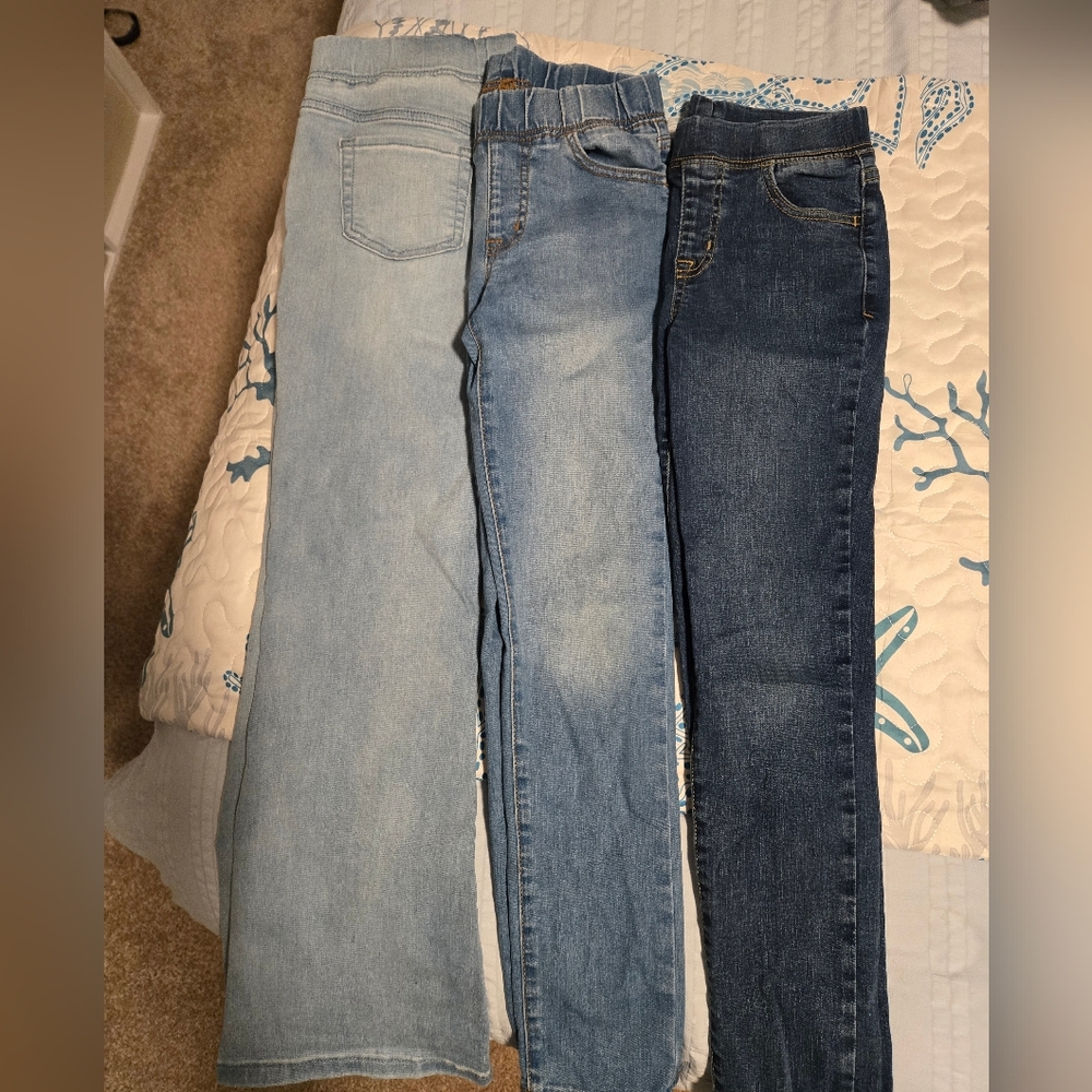 Cat & Jack Girl's Skinny Jeans - Light, Medium, Dark Blue 3 Pair Bundle